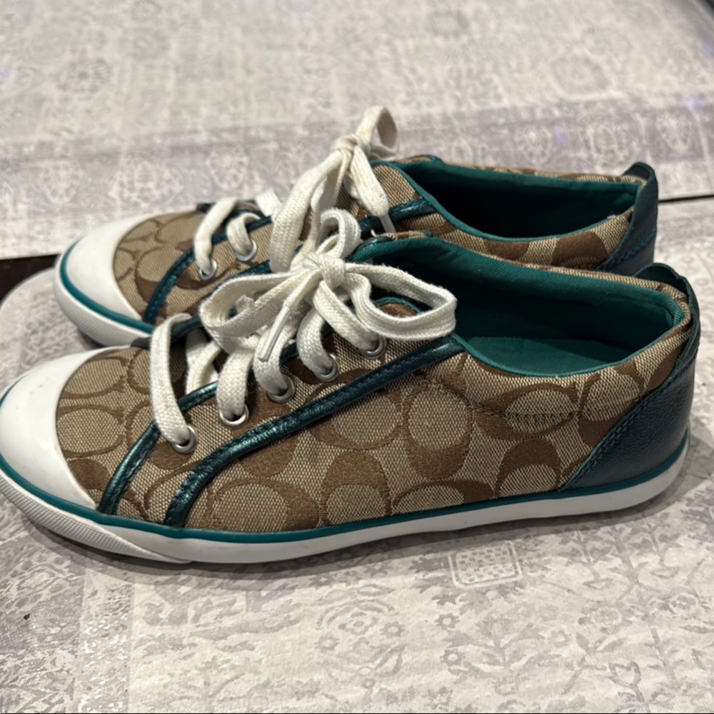 Coach Brown and Green Sneakers with Monogram Style